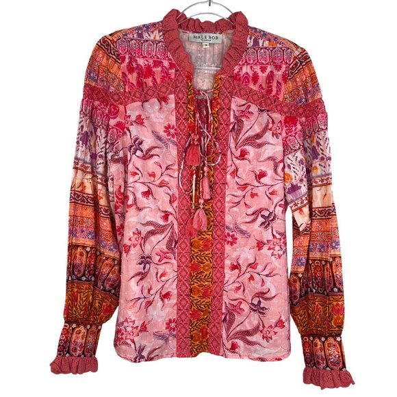 Hale Bob Selena Top in Pink Size Small Boho Bohemian - Picture 2 of 11